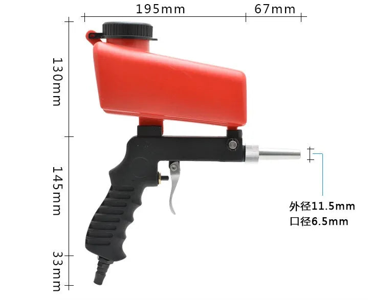 Portable small gravity pneumatic sandblasting gun with 21lb tank, shown in blue colour