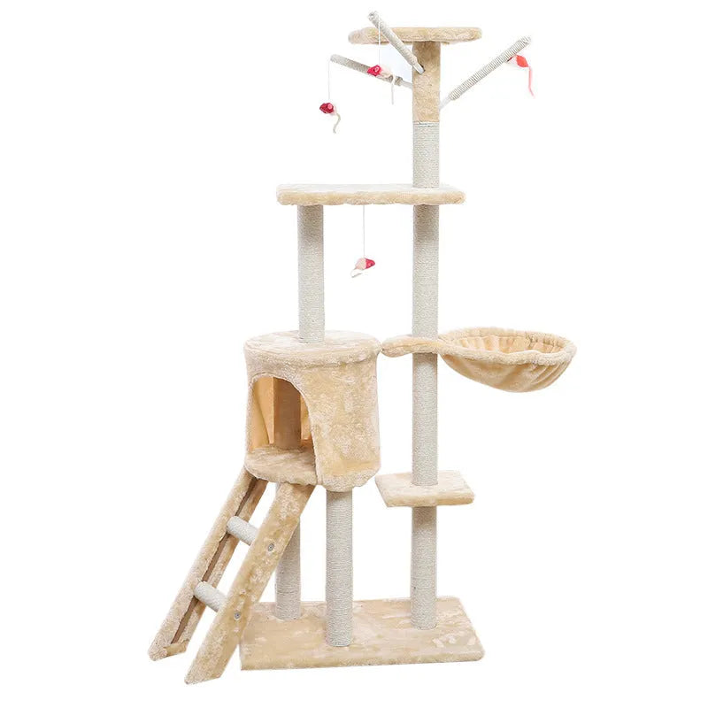 Cat climber cat house 140cm high with beige platforms and sisal scratching posts