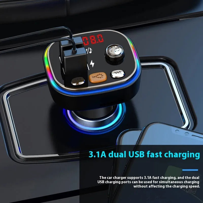 C20 car MP3 Bluetooth player FM transmitter with digital display and RGB light, black colour