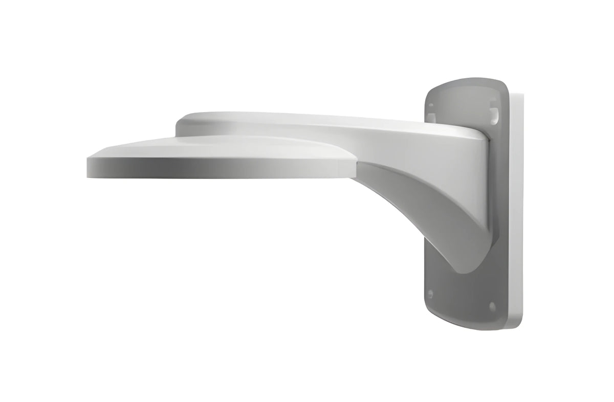 White aluminium alloy and ABS dome camera wall mount bracket on a white wall