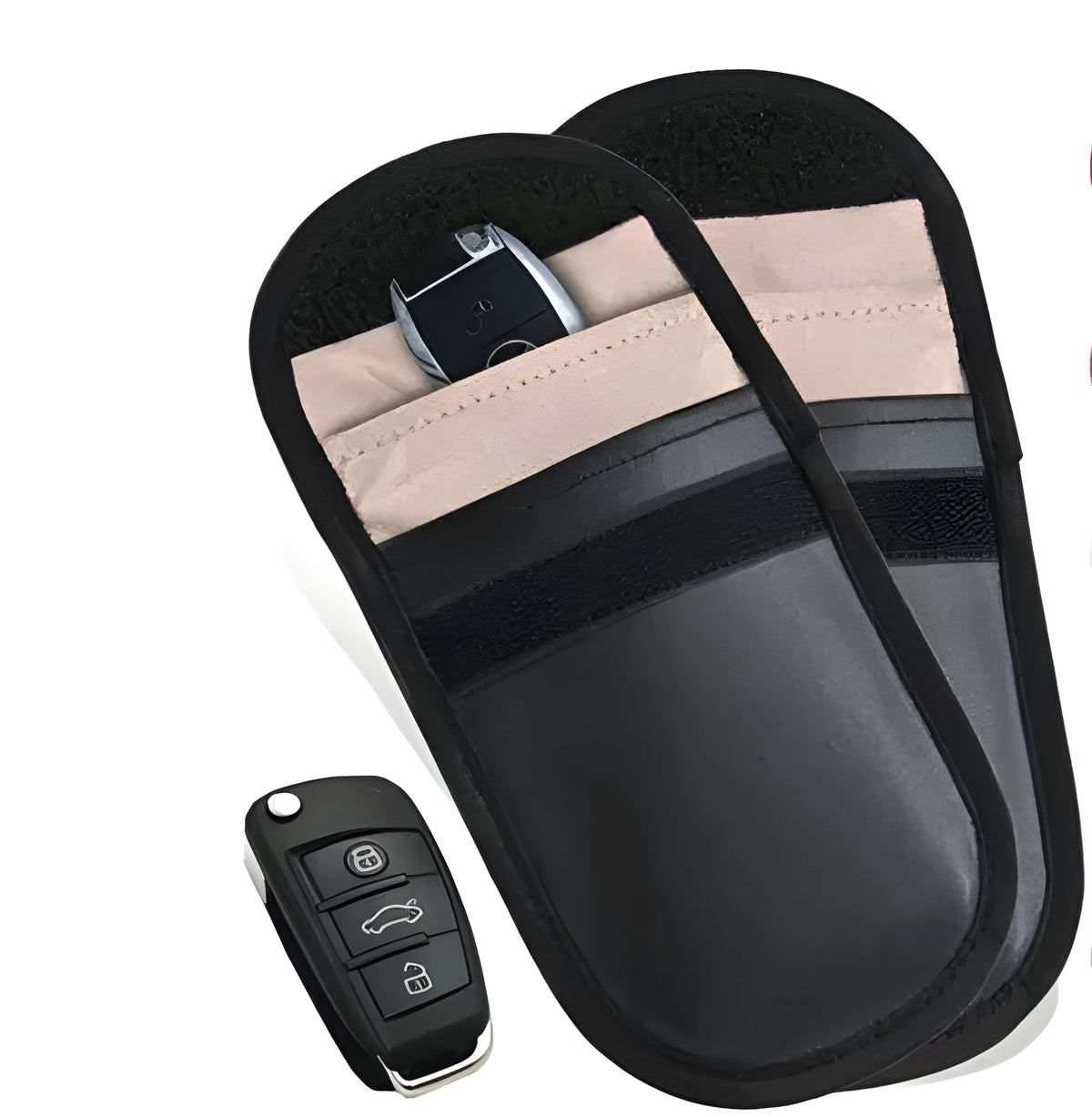 Black 20x10cm Faraday pouch for car key fobs and electronic devices with signal blocking protection
