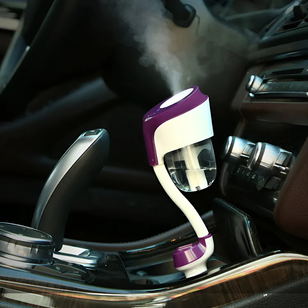 Mini car humidifier with USB, 50ml tank, in black, white, purple, blue colour options