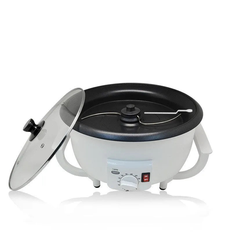 White oblate-shaped home coffee roasting machine with a 225mm base.