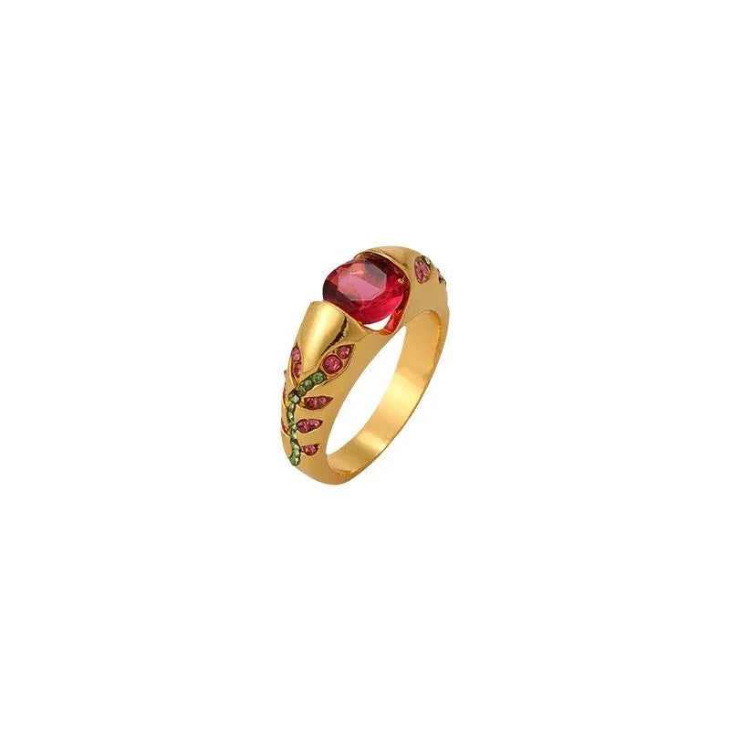 Leaf style zirconium inlaid ring for women in gold colour simple geometric design