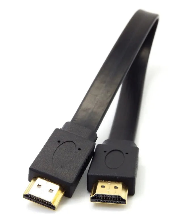 Flat HDMI cable with HDMI connectors showing length options from 0.3 to 10 metres