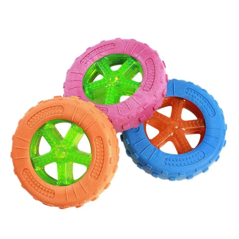 Funi Bite blue TPR dog training ball with teeth cleaning ridges on textured surface