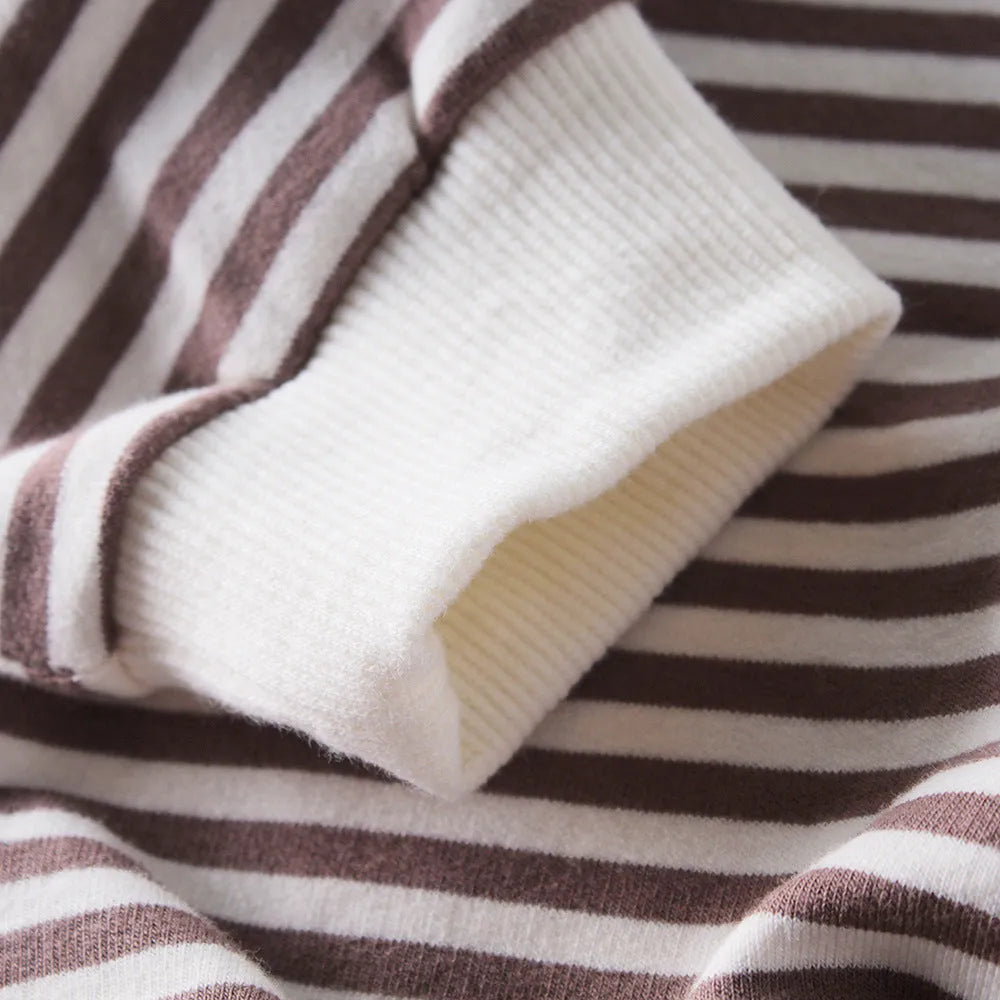 Baby striped hooded one-piece climbing suit in black stripe, 100% cotton, sizes 66-90cm