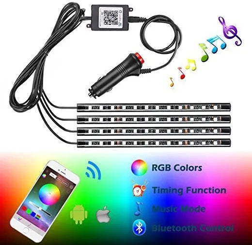 One for four RGB APP controlled LED car interior atmosphere light kit with 5050SMD chips and music sync mode