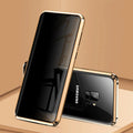 Black magnetic clamshell phone case with anti-peeping screen for Samsung Galaxy phones, shown open.