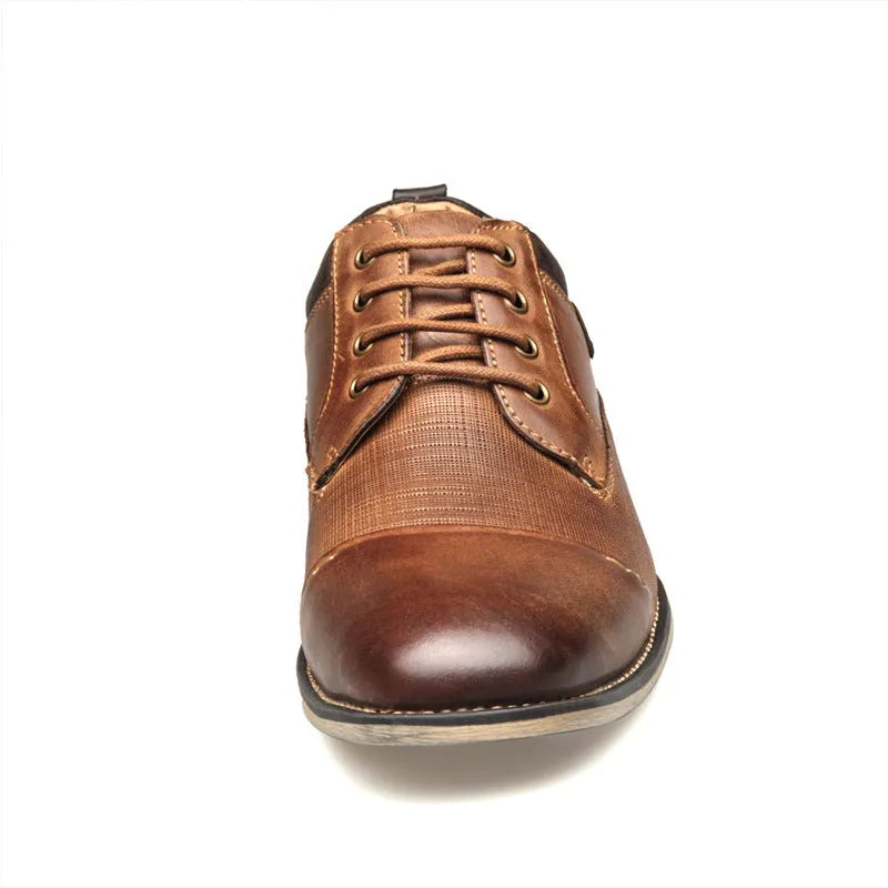 Men's brown cowhide formal shoes with rubber sole, sizes 8 to 13 including half sizes