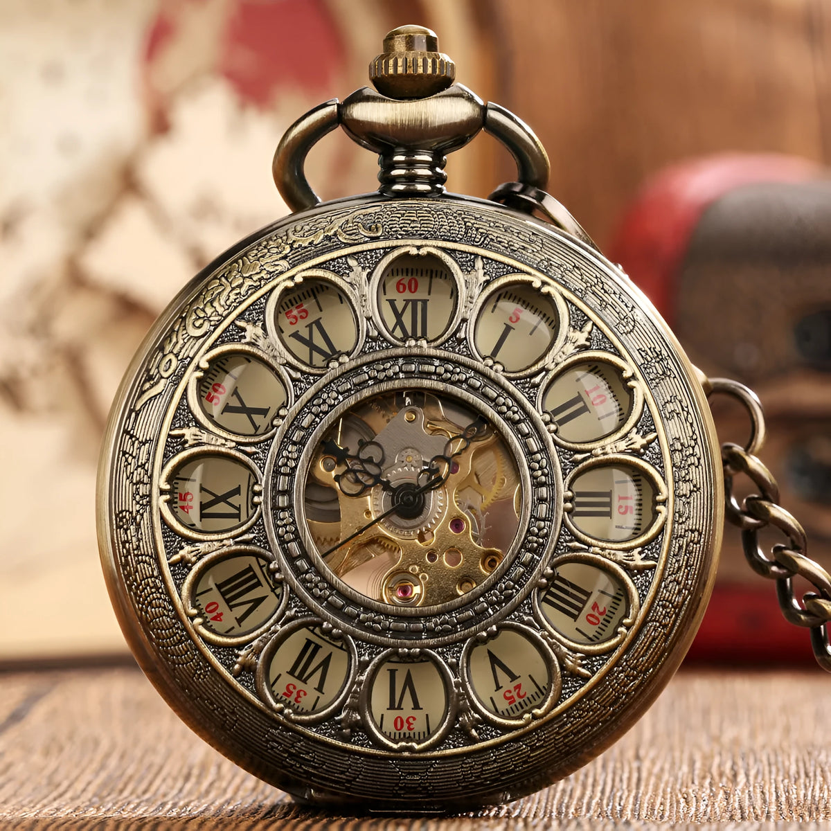 Antique blue hollow pumpkin ball flip mechanical pocket watch, 15mm stainless steel, open flip case