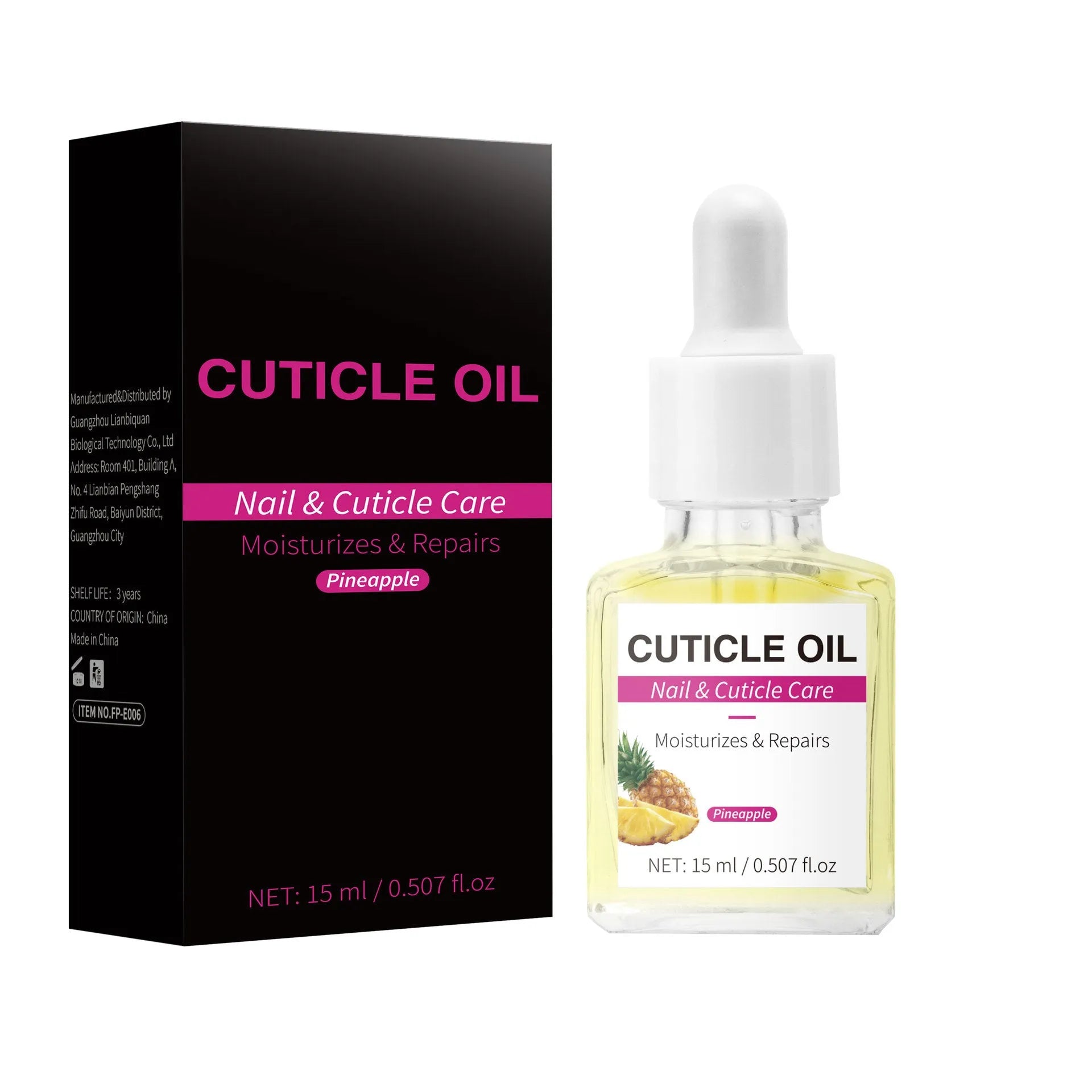15ml bottle of nail cuticle oil with dropper applicator for stratum corneum formula moisturisation