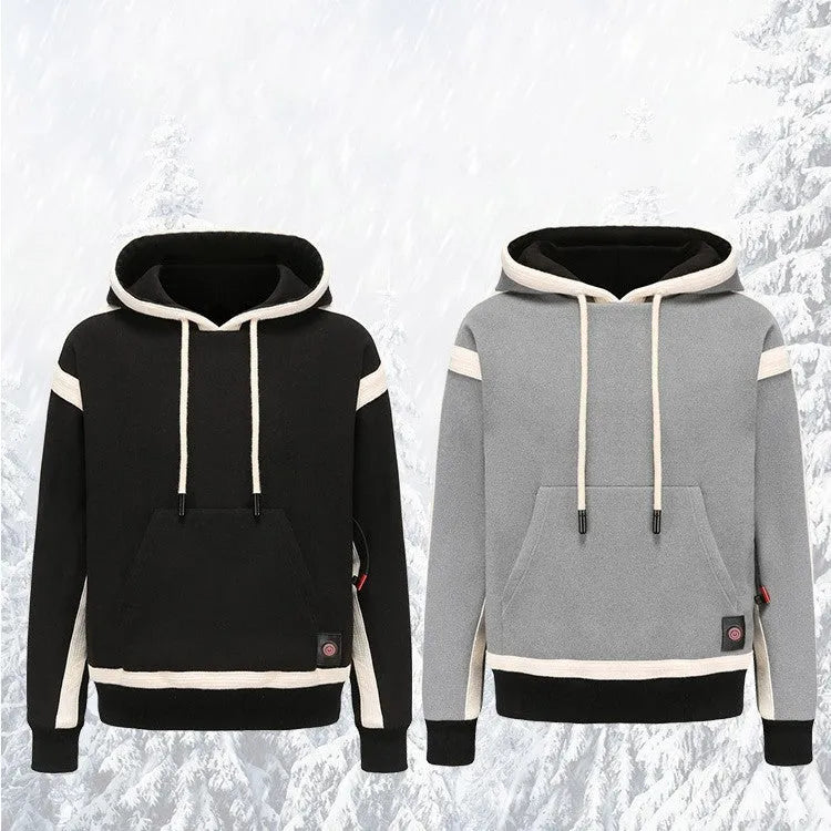 Women's heated jacket USB-powered brushed hoody polyester knit black gray winter outdoor coat
