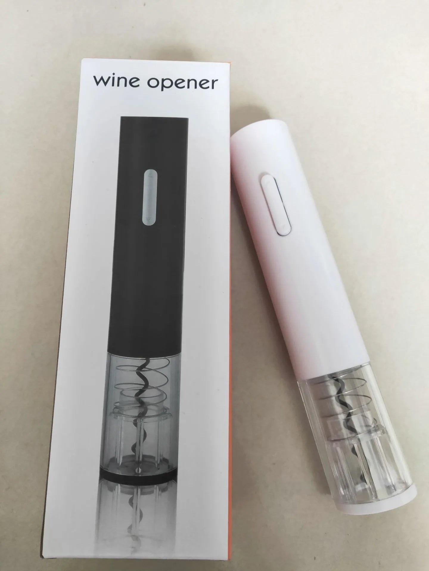 Electric wine opener with automatic corkscrew and foil cutter in black, red or white colour options