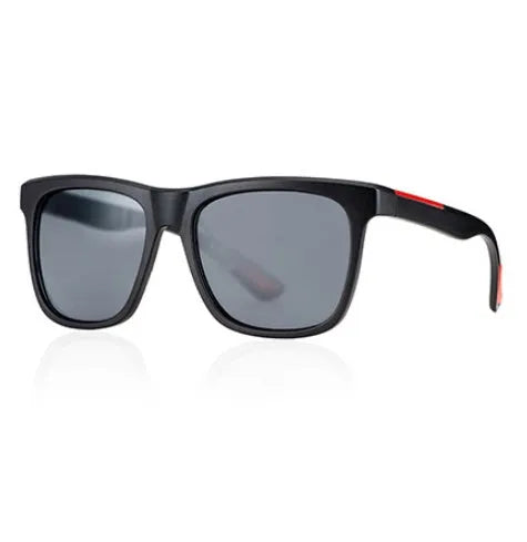Men's square photochromic sunglasses with UV400 protection, black frame and red edge detail