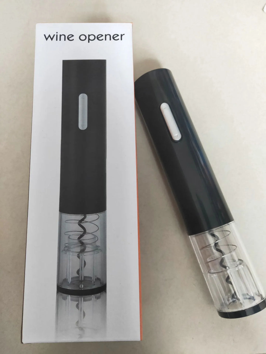 Electric wine opener with automatic corkscrew and foil cutter in black, red or white colour options