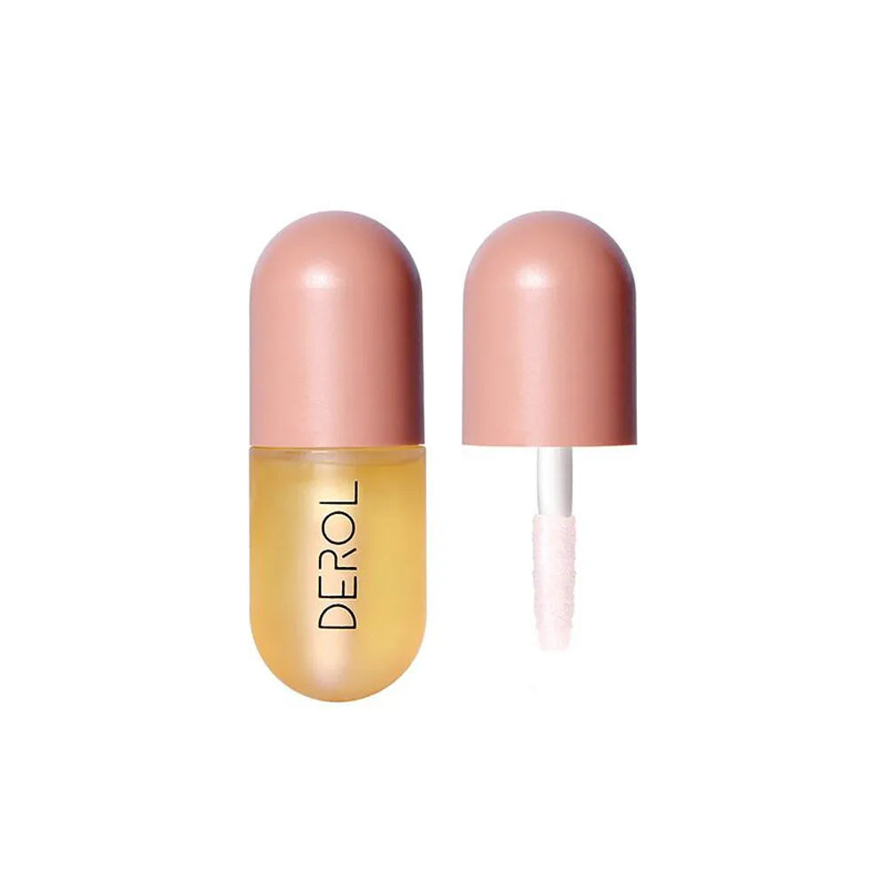 Clear lip plumper oil 5.5ml in light yellow formula with applicator wand for chapped dry lip care