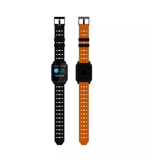 A6 smart bracelet with colour screen and silicone strap in blue, showing heart rate tracking.
