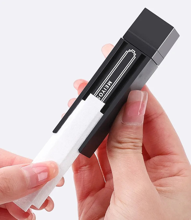 A portable pack of 40 black disposable screen cleaning wipes for mobile phones and tablets.