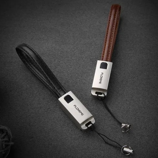Red leather iPhone charging cable with zinc alloy connectors, 20cm length