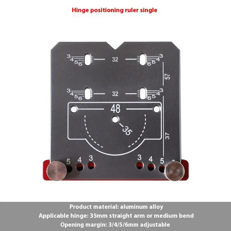 Red aluminium alloy hinge positioning ruler with adjustable margin gauge and hard alloy tapper for 35mm cabinet hinges