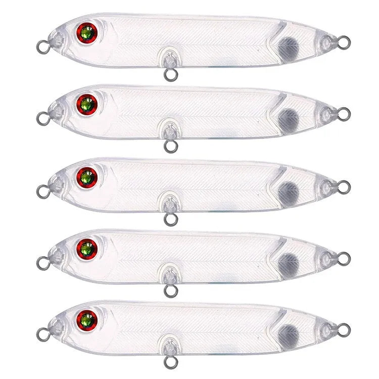 Transparent 9.5cm long ABS plastic blank fishing lure body with moulded eye holes