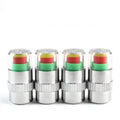 Set of four silver plastic and alloy mini tyre pressure warning caps with double explicit display