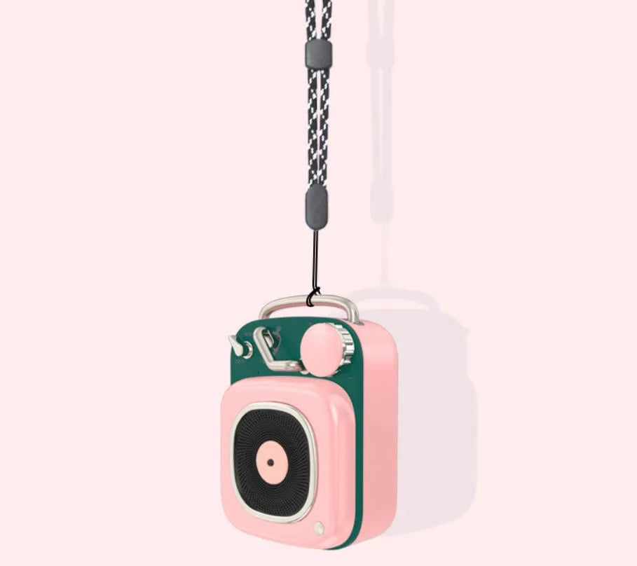 Portable mini speaker in blue with compact metal body, 4.8 x 6.2 x 2.8cm