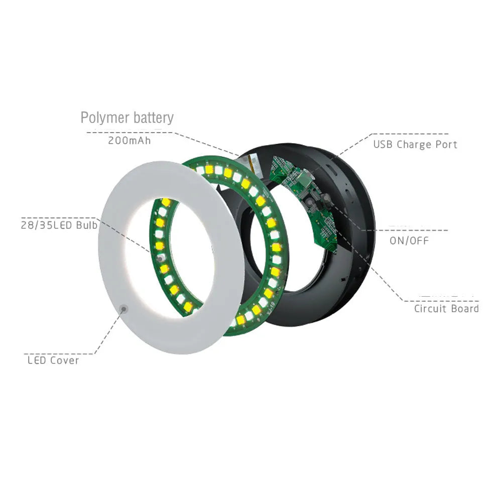 Compact black selfie ring light with USB cable for mobile phone photography and video lighting.