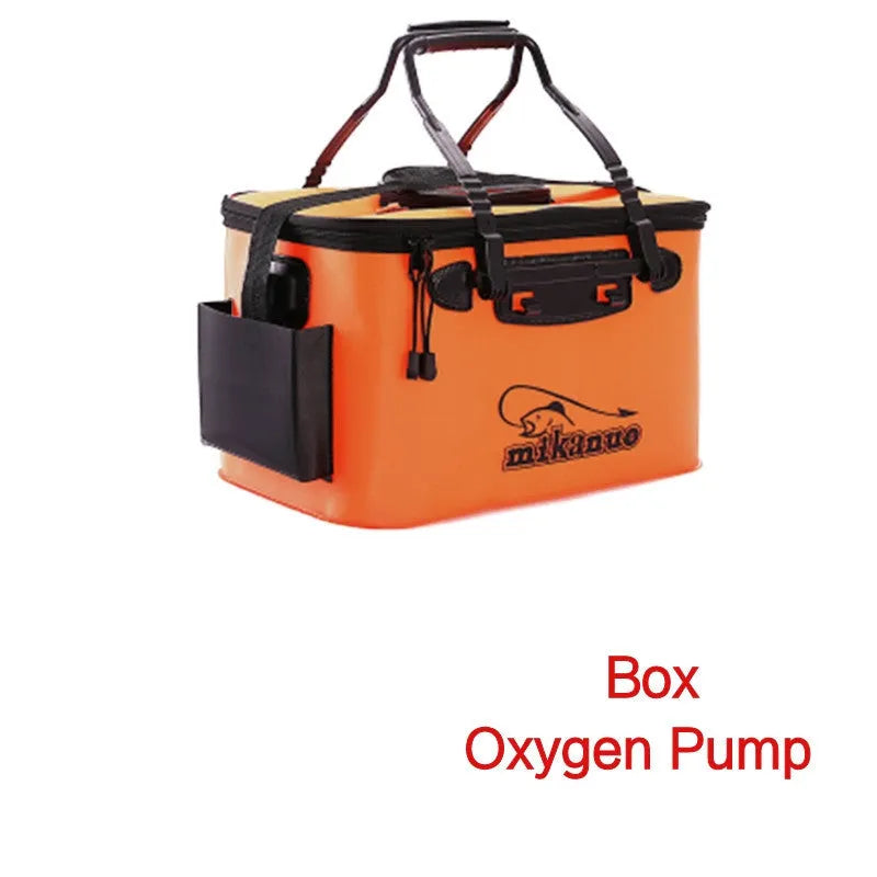EVA portable fishing bag folded live fish box with thick nylon zipper, black and orange options, 30 cm to 50 cm.