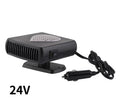 Car demister and defroster with quick-heat fan, 150W, 12V or 24V, black and red or black and grey.