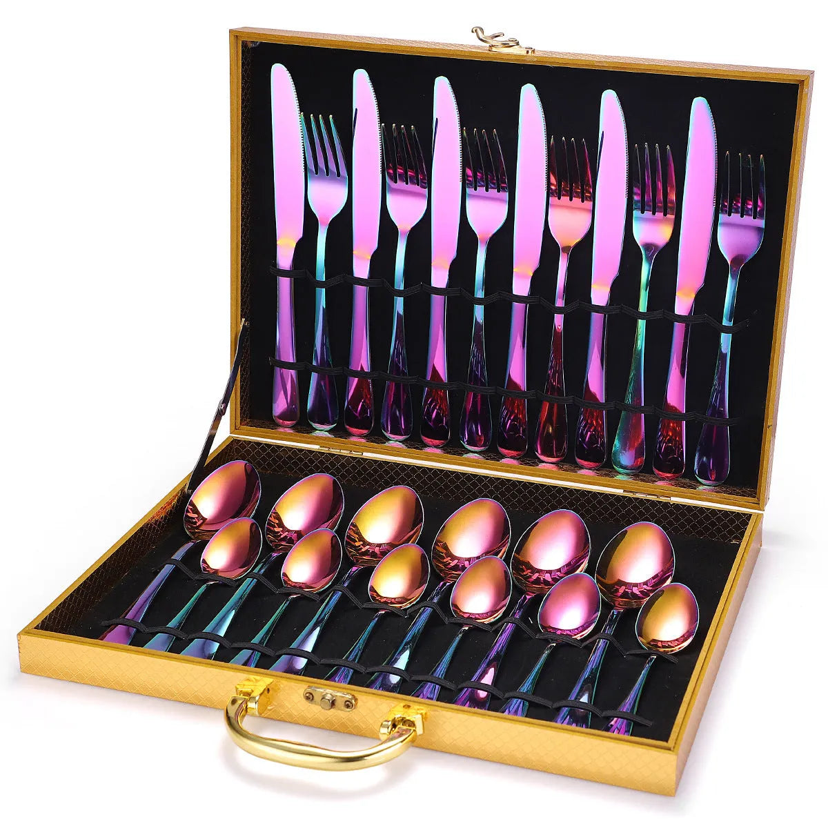 24 piece 18/10 stainless steel cutlery set in Silver style with wood storage box