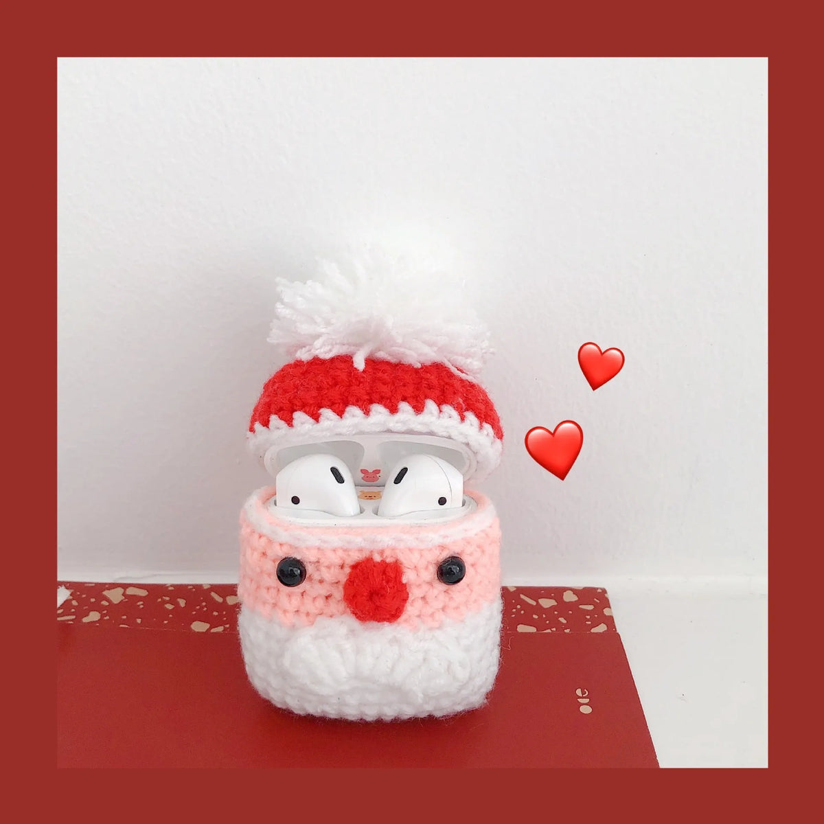 Plush knitted Santa Claus earphone case in photo colour for AirPods 1 and 2, wool cartoon back cover