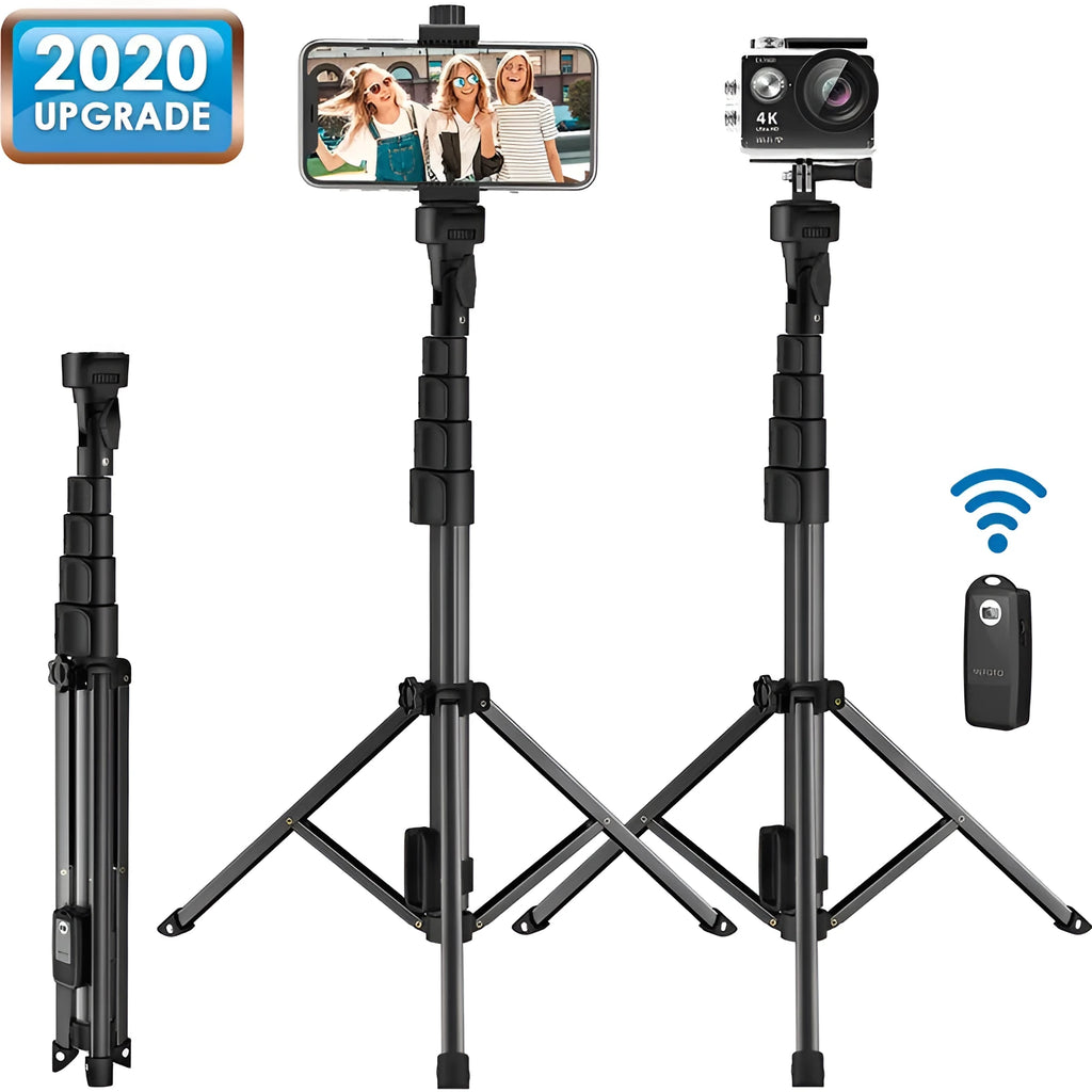 Black aluminium selfie stick tripod for iPhone compatible with Apple devices