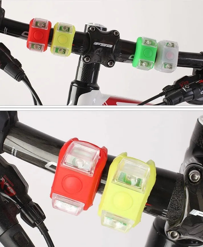 Mountain bike warning light set with silicone waterproof housing, A-style and B-style lights, multifunctional fixing for handlebars