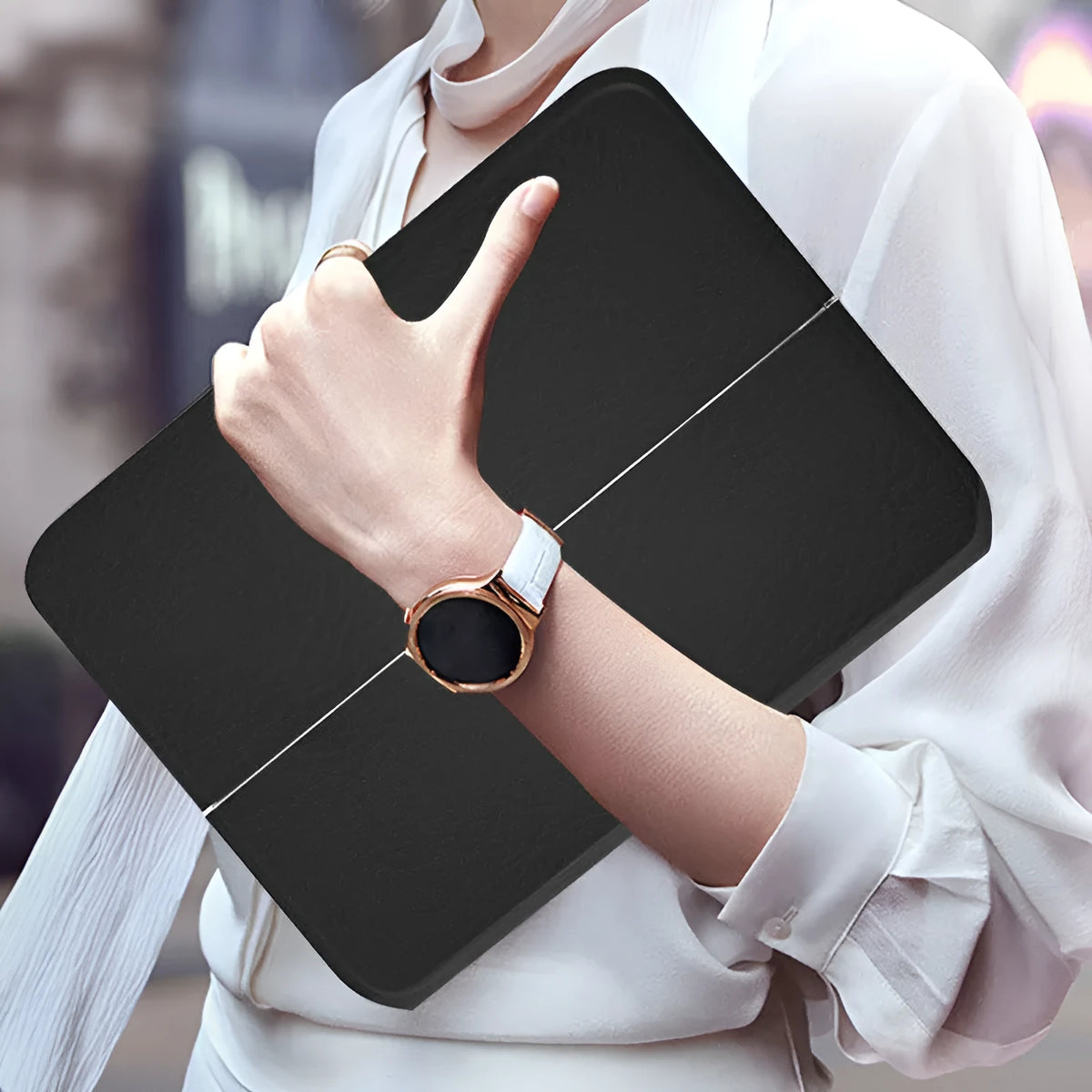 Ultra-thin wireless Bluetooth keyboard leather case for iPad Air and Pro models in black flip style