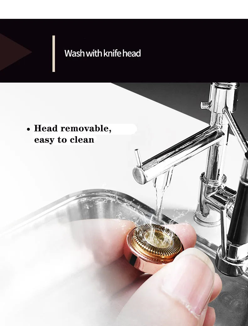 Lipstick shape electric eyebrow trimmer with gold plated head in Rainbow or Starry Sky colour, 2.5 x 2.5 x 12.5 cm.