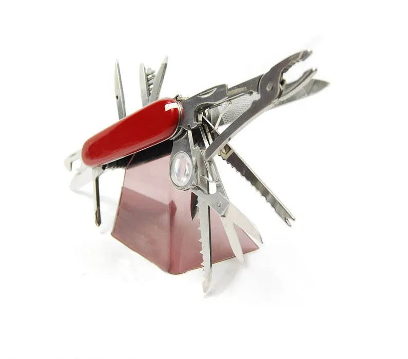 91mm multifunctional stainless steel pocket tool with pliers, scissors, saw, ruler, and bottle opener