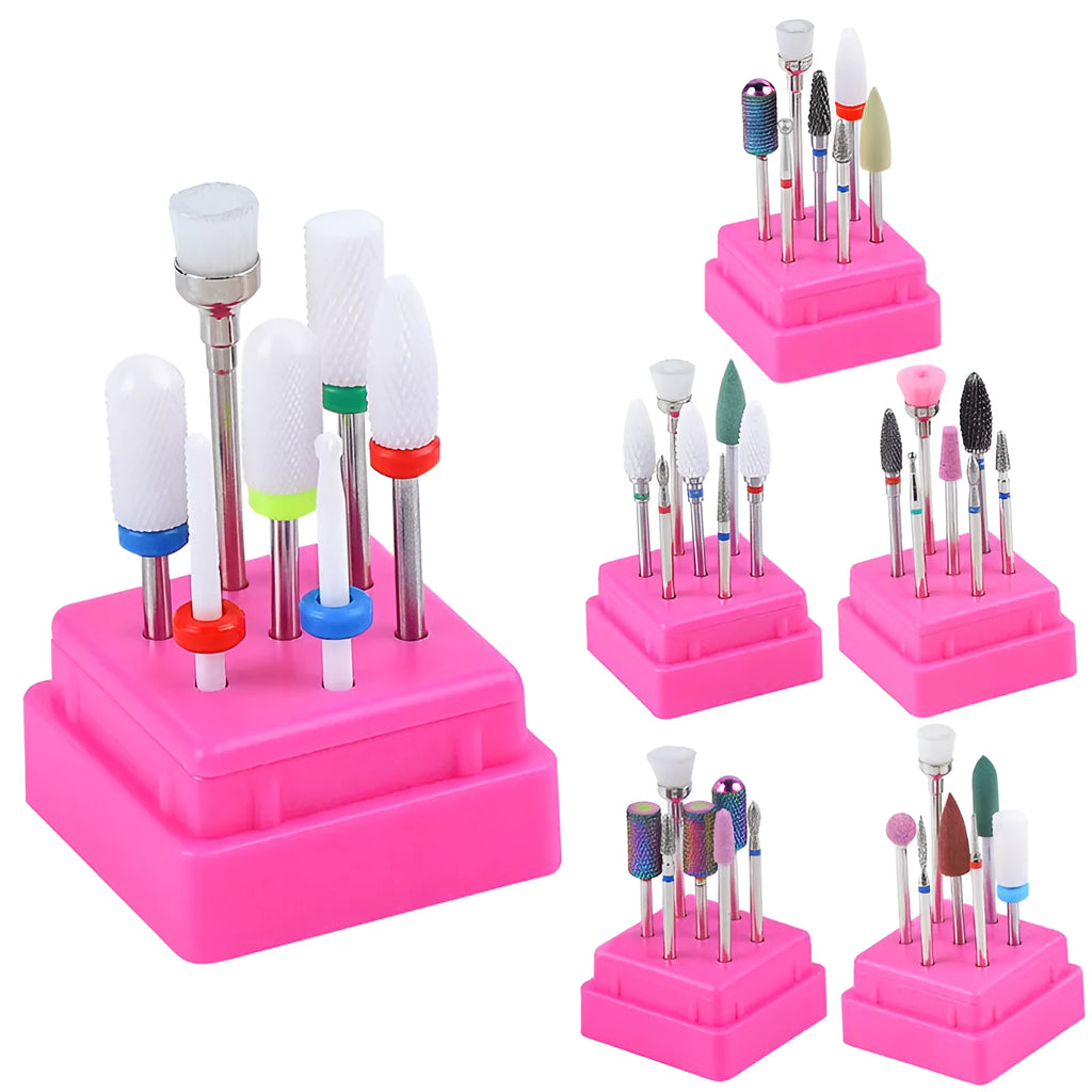 Tungsten steel nail drill polishing head set with seven pieces in transparent case