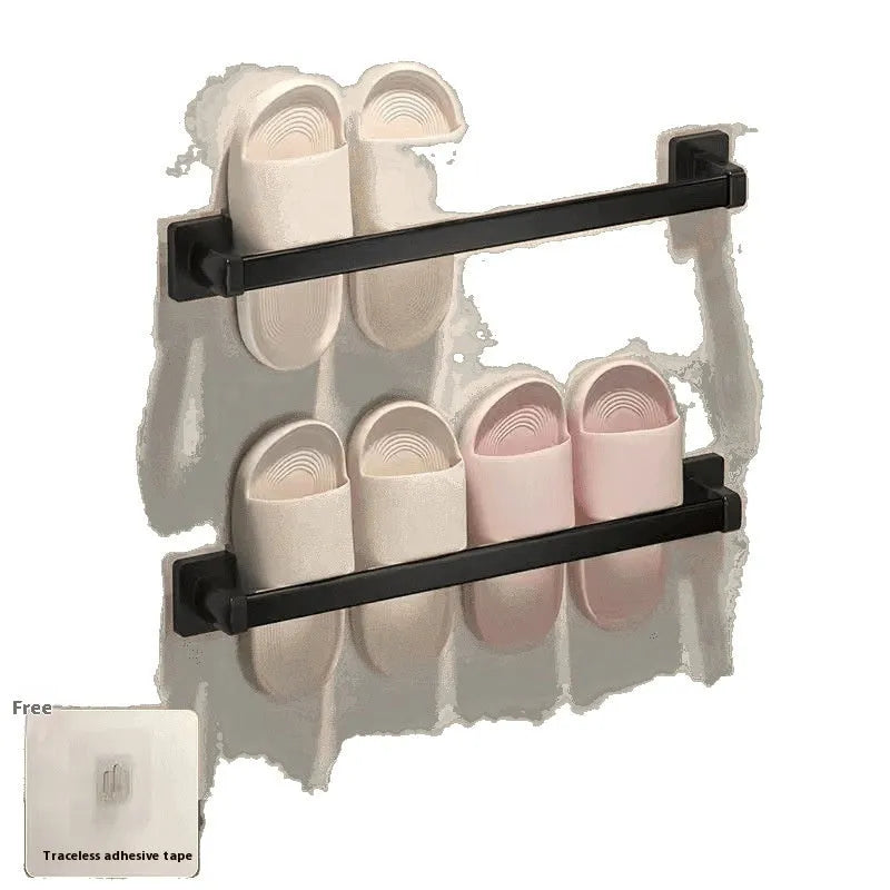 Wall-mounted carbon steel bathroom slipper rack with integrated seat in Nordic style