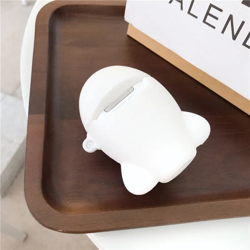 AirPods silicone protective case with cartoon aircraft headset design and keychain hook