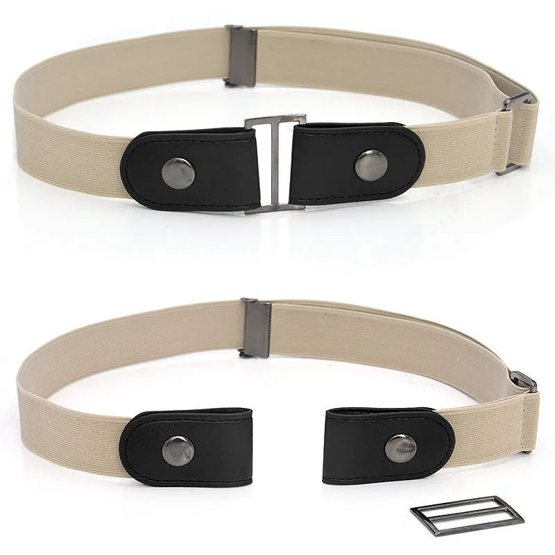 Imitation leather belt with square alloy buckle and car suture stitching on neutral background