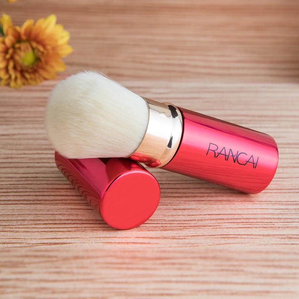 Single mini retractable makeup brush, 9cm aluminium tube, 2.3cm diameter, 3cm fibre wool bristles, black or red