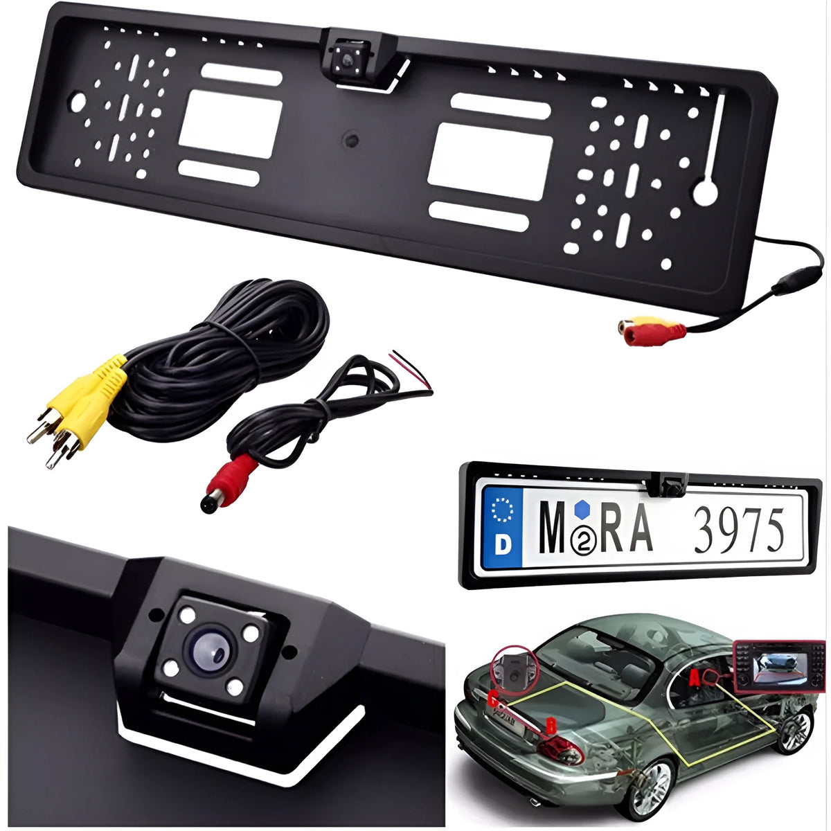 Black ABS car license plate frame lamp HR-217A, 57 mm x 14 mm x 4.5 mm, for practical hanging decoration.