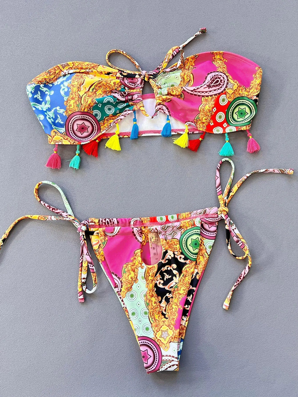 Women's separated tube top bikini set in printing design with European American styling