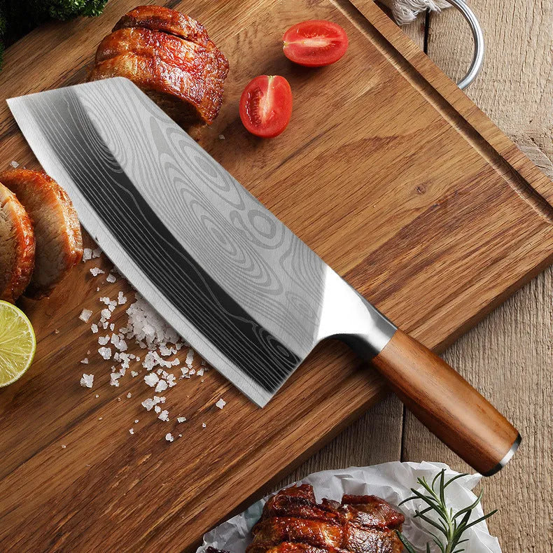 A 320mm long kitchen knife with a forged stainless steel blade, shown in the available colour.