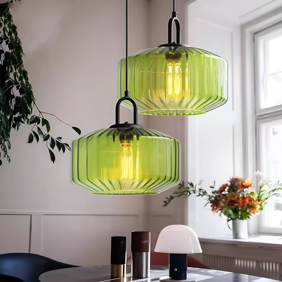 Stained glass chandelier with 4W warm light in green, amber or purple, 220V modern ceiling light