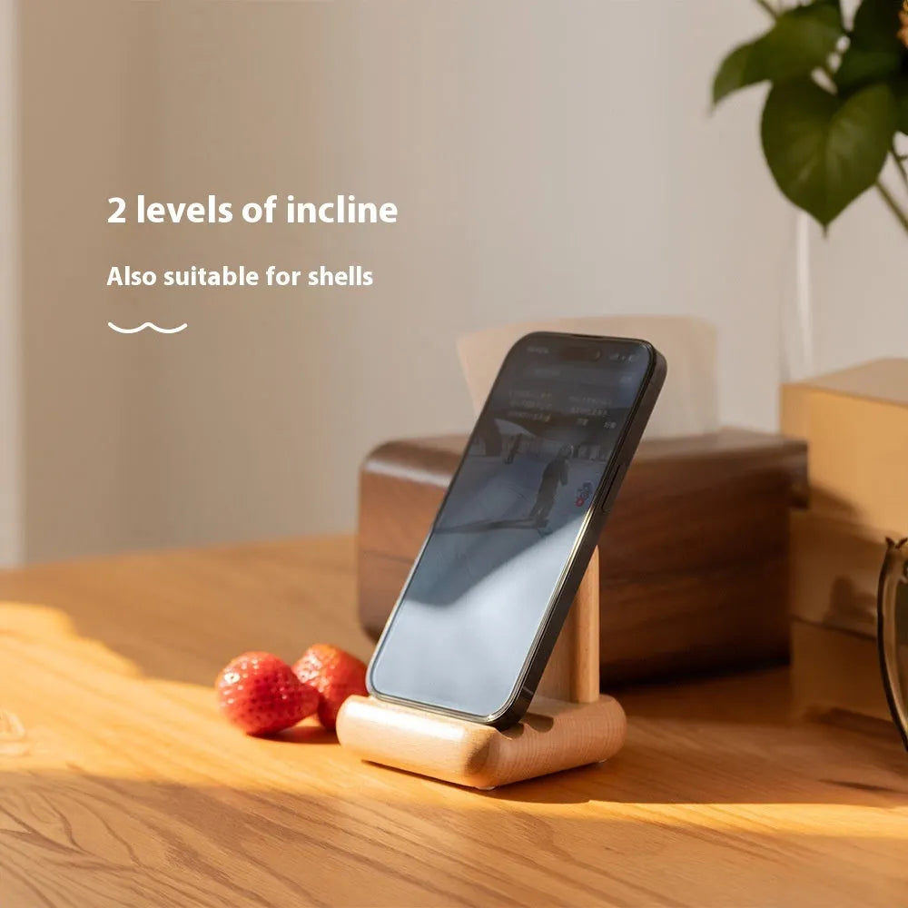 Creative Bunny Tatami Wooden Mobile Phone Stand with bunny design on a wooden desk