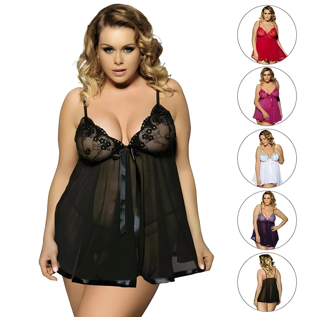 Women sexy lingerie mesh lace sling sleepdress in purple colour, plus size 6XL, polyester fabric