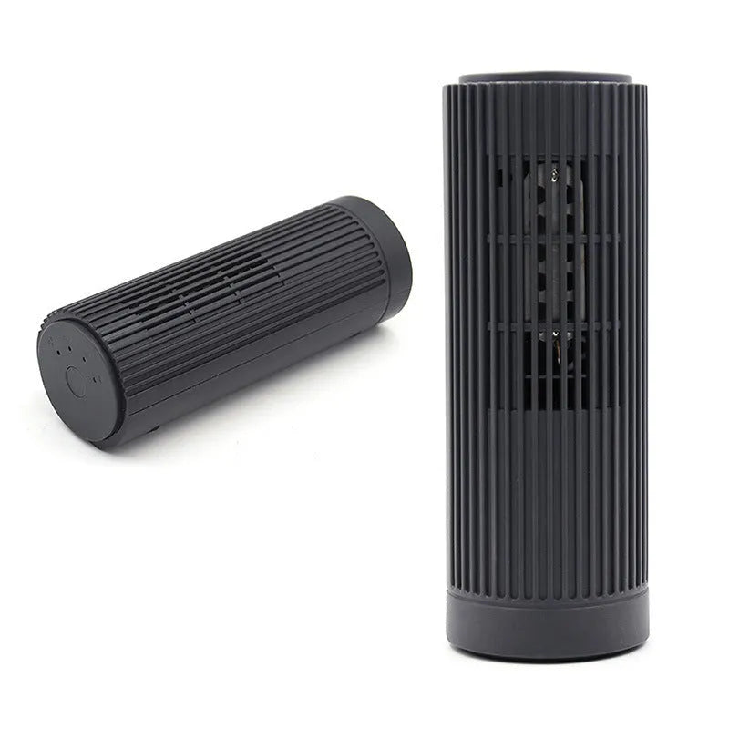 Black mini air purifier with negative ion and active oxygen function, 59x57x163 mm